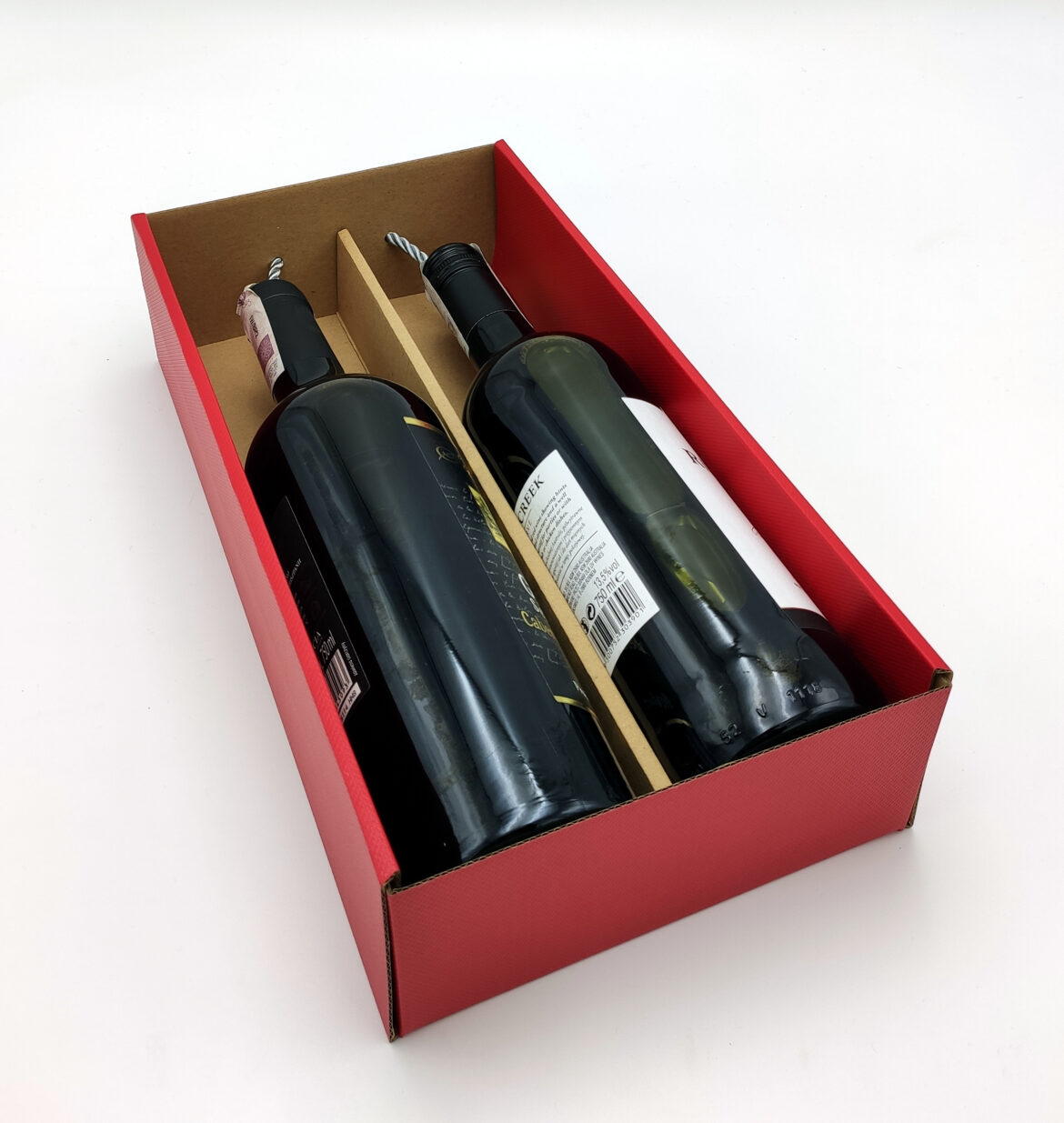 Pudełko kartonowe na dwie butelki wina z przegródką