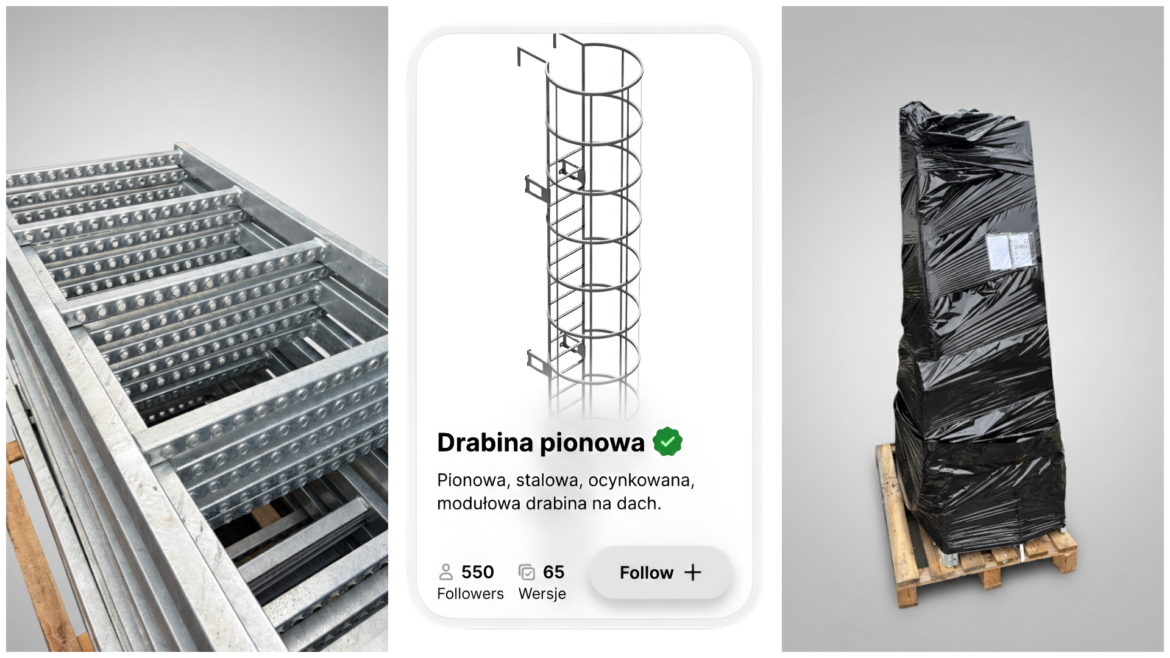 Drabina ewakuacyjna z koszem ochronnym DIN 14094